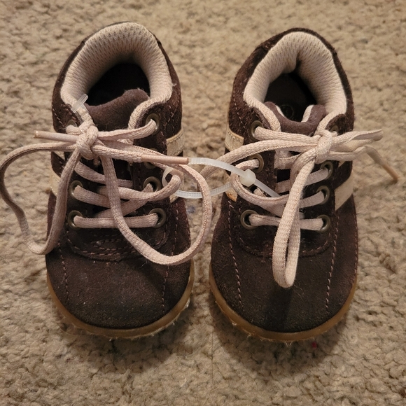 Teeny Toes Brown Lave Up Shoes Stripe Size 3 Lightly Worn - Picture 1 of 5